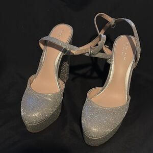 Elegant Silver Glitter Platform Heels